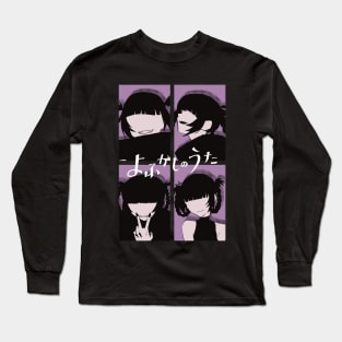 Call of the Night Anime Characters Nazuna Nanakusa Faceless in Cool 4 Panels Pop Art Style with Yofukashi no Uta Kanji or Japan Text Long Sleeve T-Shirt